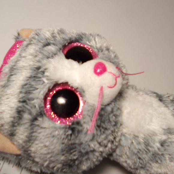 Tysilk Kiki Grey Striped Kitten with Pink Eyes Stuffed Animal Plush - Picture 8 of 9